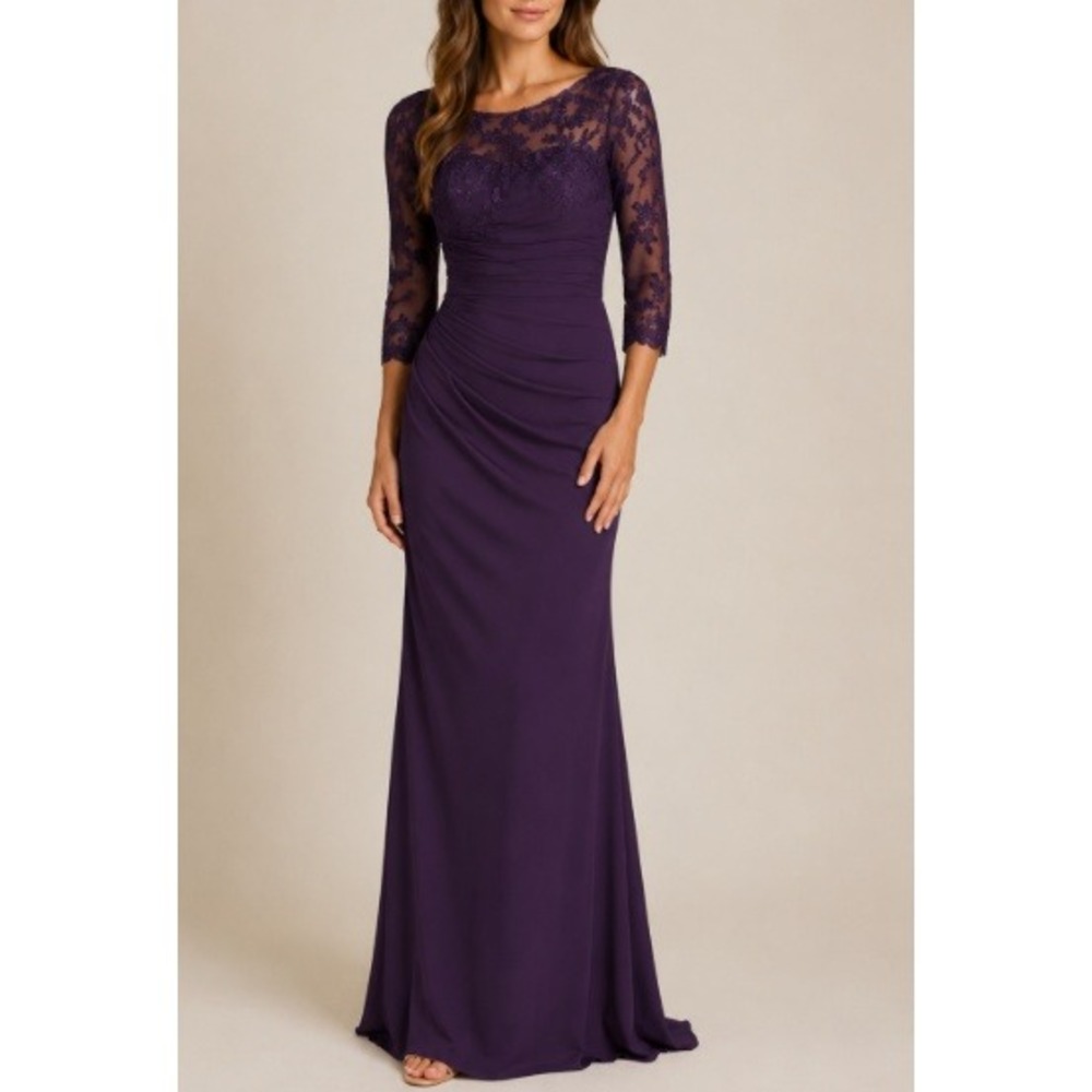 Azazie‎ Women's Plum Alisondra Stretch Sheath Scoop Neck Lace Dress Size A16 NWT